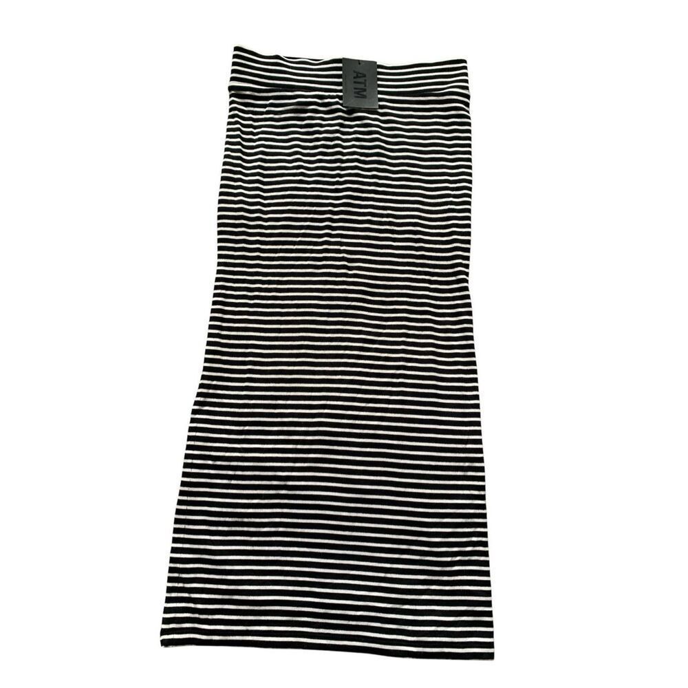 NEW NWT ATM Anthony Thomas Melillo Black White Striped Midi Skirt sz XS $195